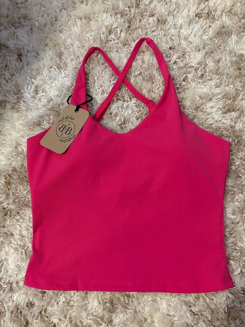 MASKERT Women's Criss-Cross Back Padded Yoga Tank Top in Neon Pink
Sized medium